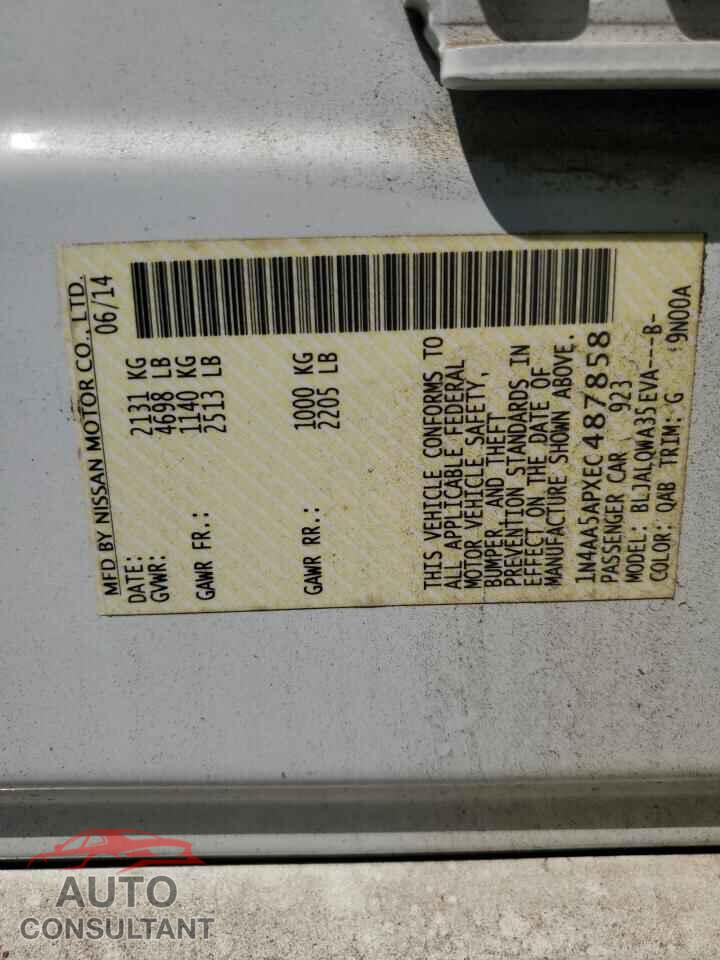 NISSAN MAXIMA 2014 - 1N4AA5APXEC487858