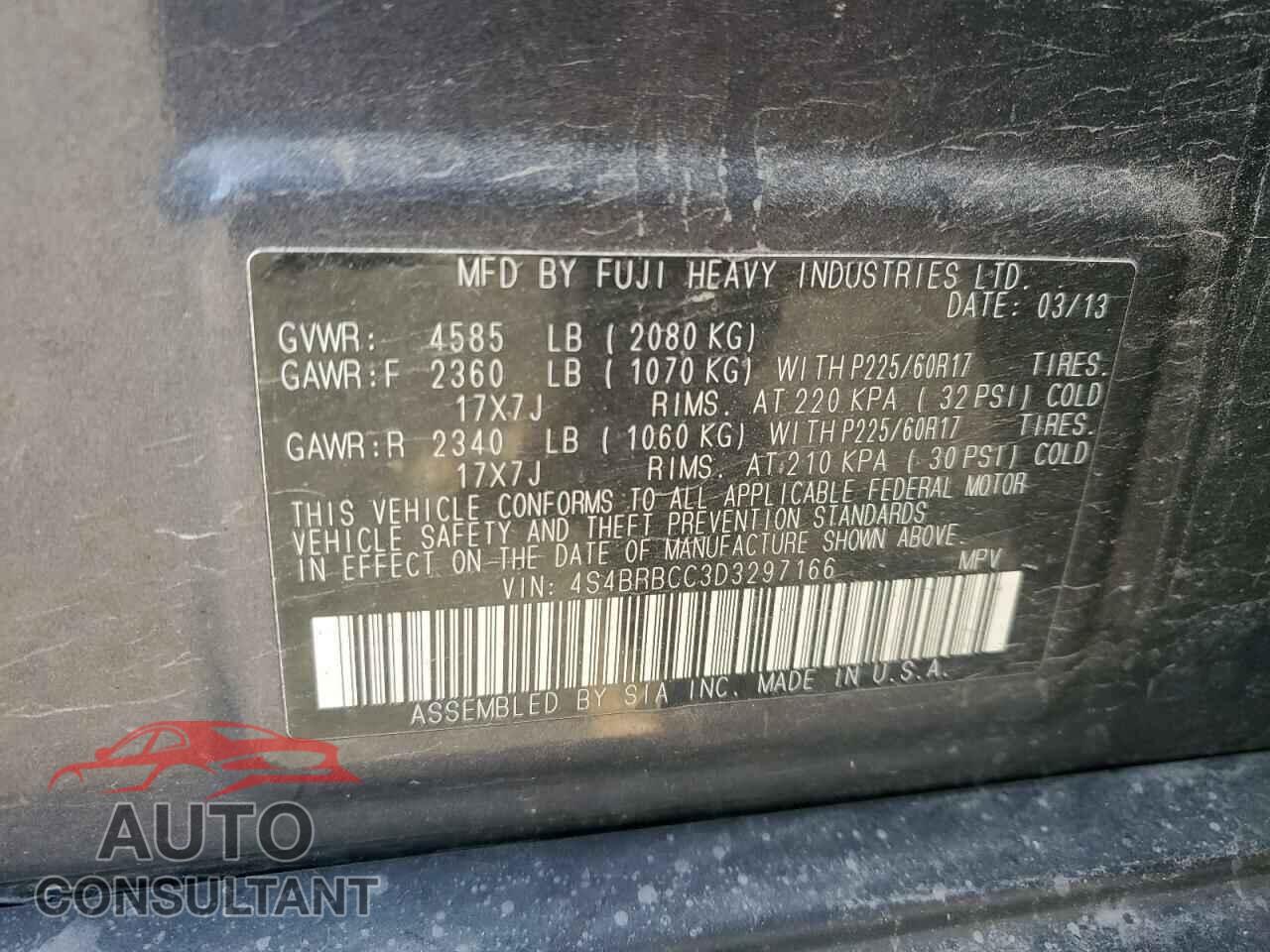 SUBARU OUTBACK 2013 - 4S4BRBCC3D3297166