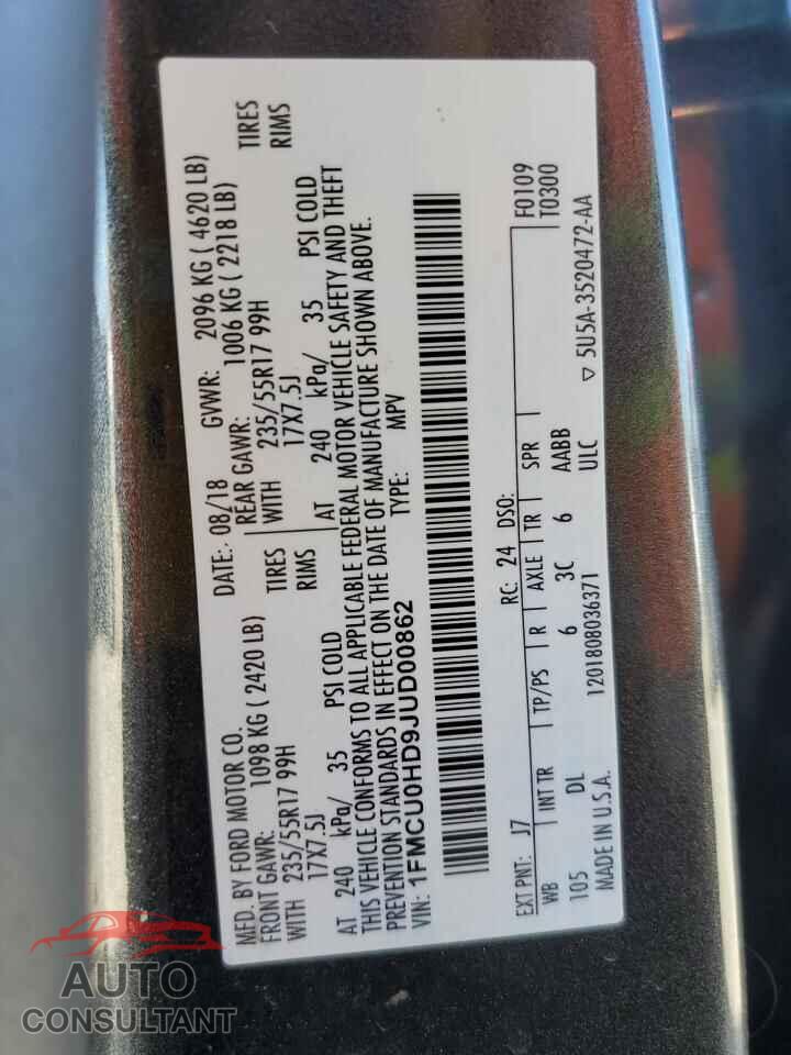 FORD ESCAPE 2018 - 1FMCU0HD9JUD00862