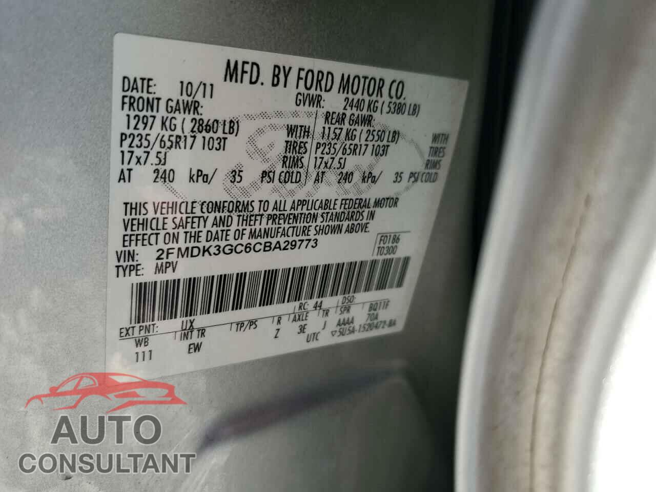 FORD EDGE 2012 - 2FMDK3GC6CBA29773