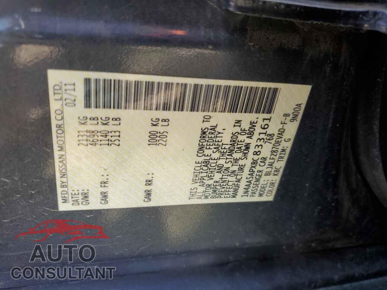NISSAN MAXIMA 2011 - 1N4AA5APXBC833161