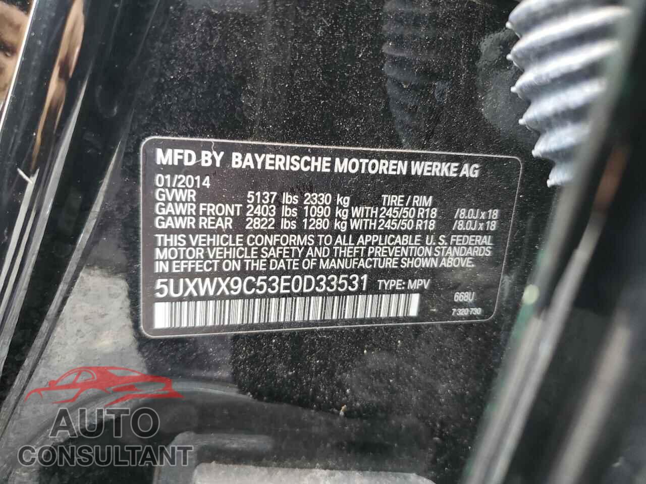 BMW X3 2014 - 5UXWX9C53E0D33531