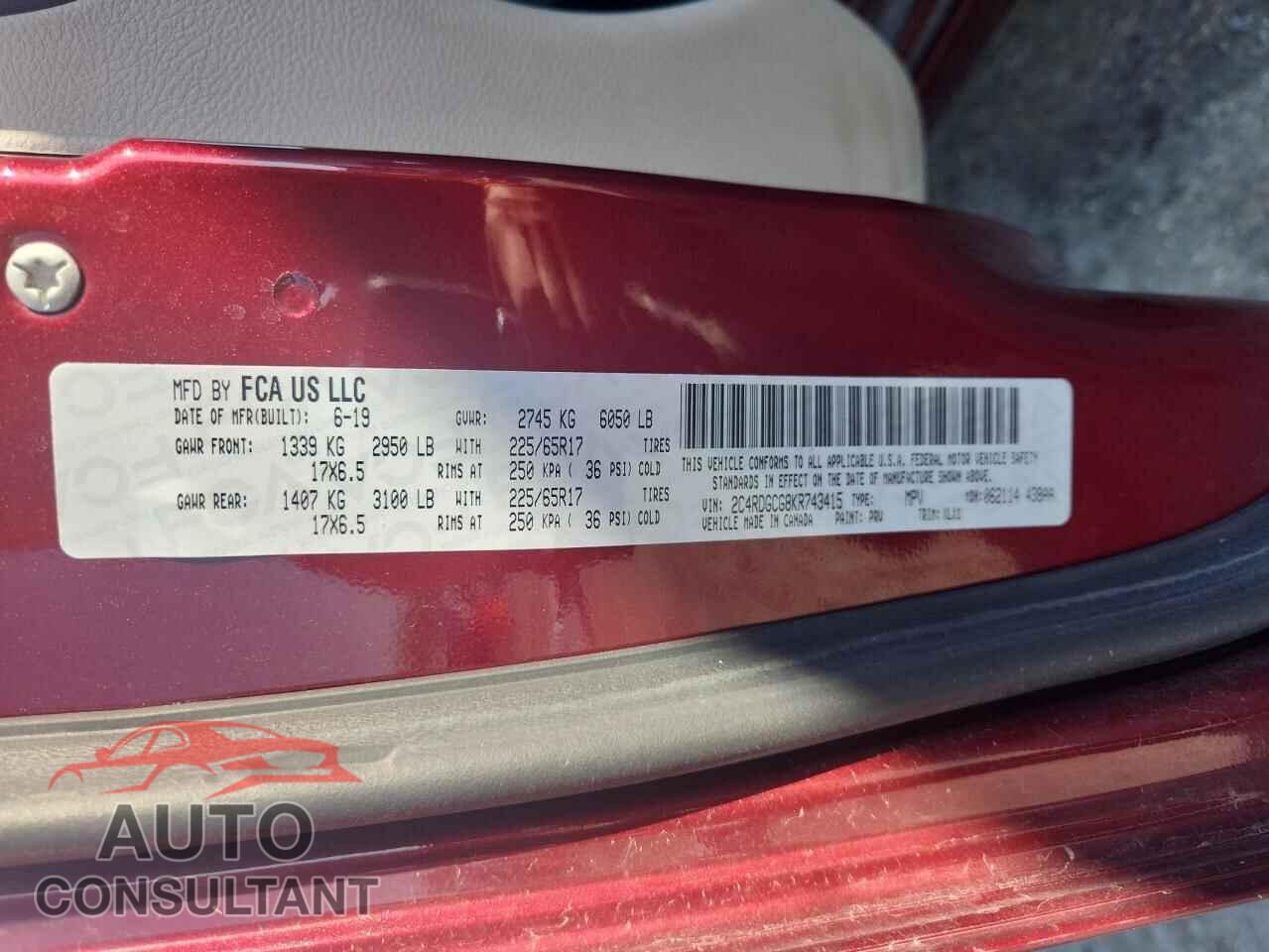DODGE CARAVAN 2019 - 2C4RDGCG8KR743415