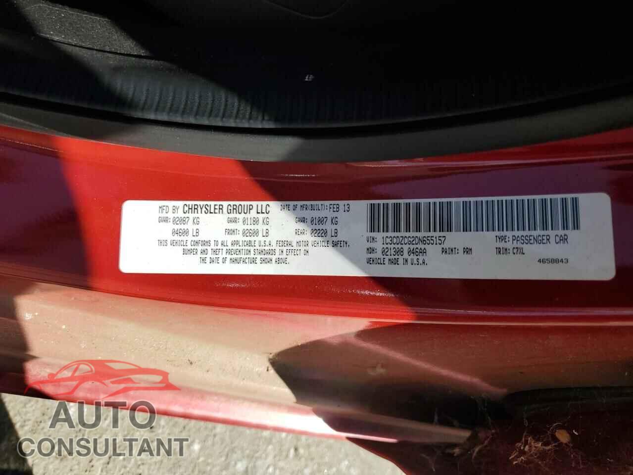 DODGE AVENGER 2013 - 1C3CDZCG2DN655157