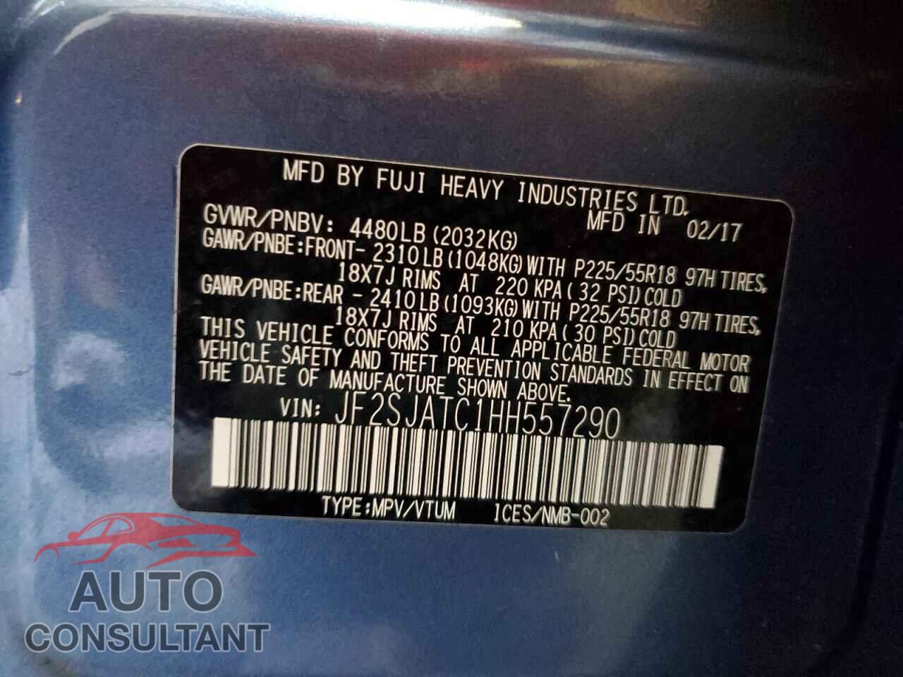 SUBARU FORESTER 2017 - JF2SJATC1HH557290