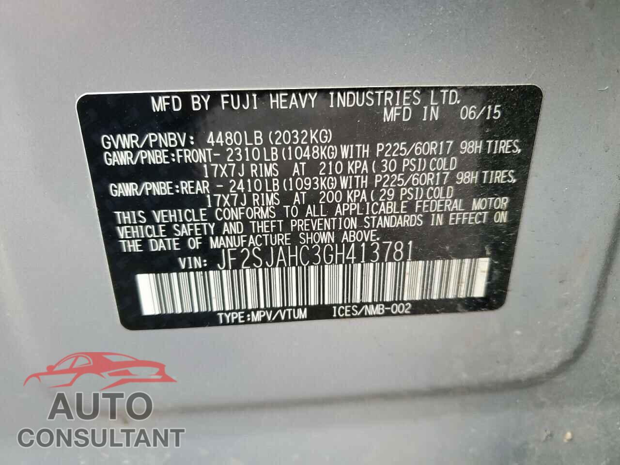 SUBARU FORESTER 2016 - JF2SJAHC3GH413781