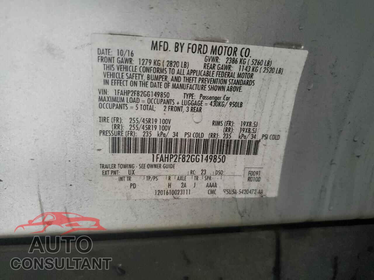 FORD TAURUS 2016 - 1FAHP2F82GG149850
