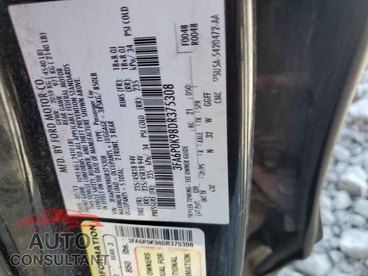 FORD FUSION 2013 - 3FA6P0K98DR375308