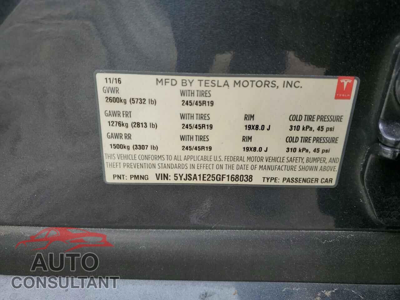 TESLA MODEL S 2016 - 5YJSA1E25GF168038
