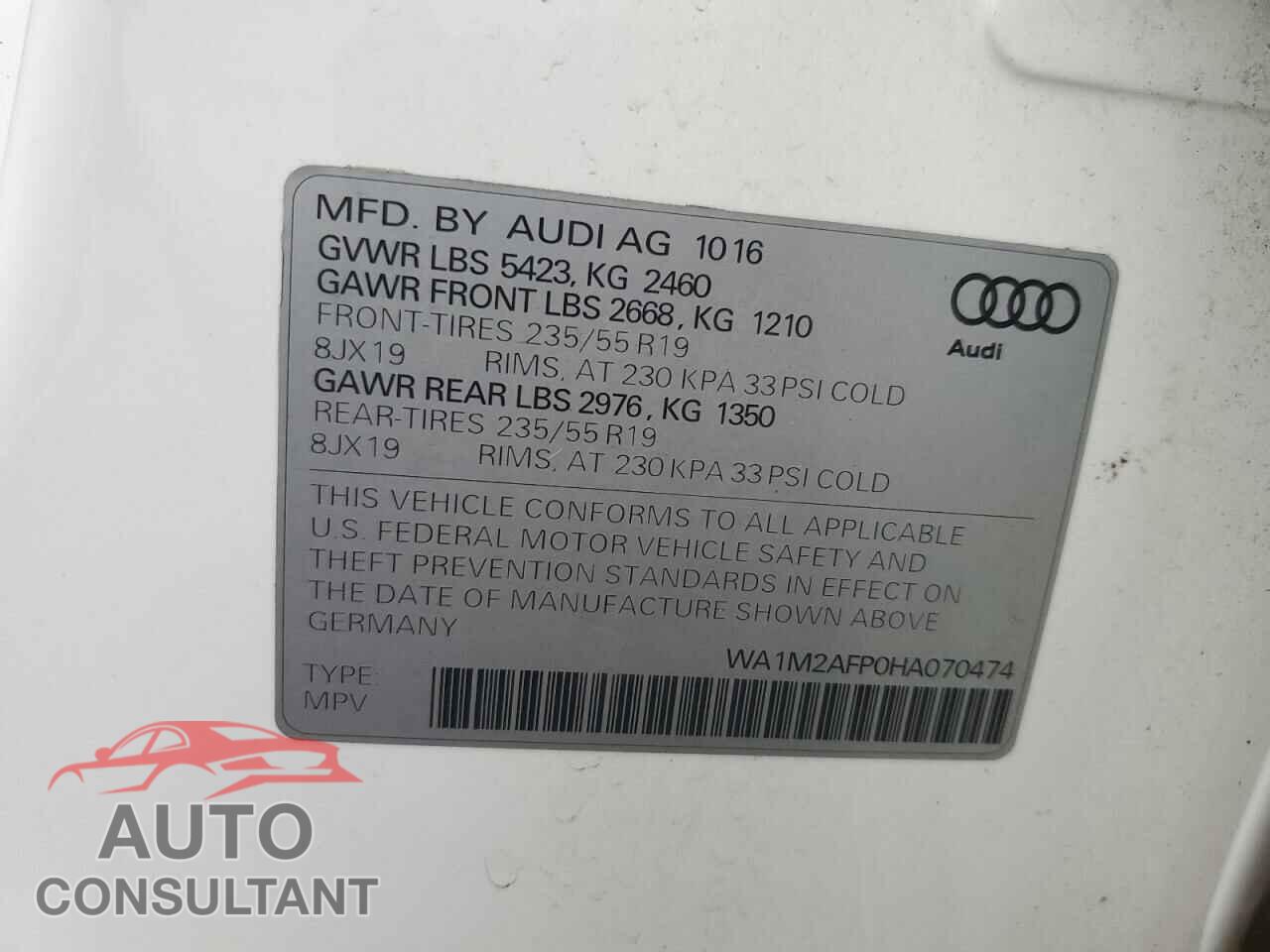 AUDI Q5 2017 - WA1M2AFP0HA070474