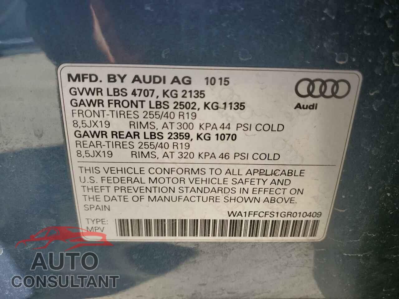 AUDI Q3 2016 - WA1FFCFS1GR010409