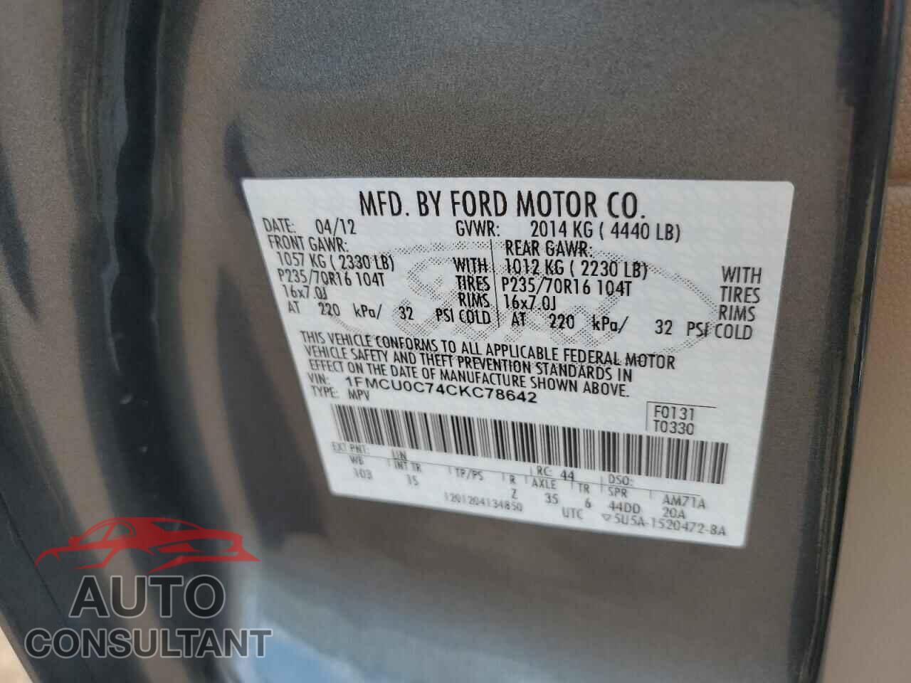FORD ESCAPE 2012 - 1FMCU0C74CKC78642