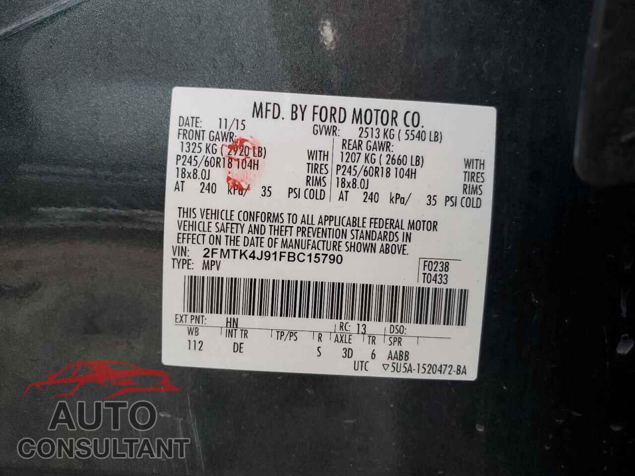 FORD EDGE 2015 - 2FMTK4J91FBC15790