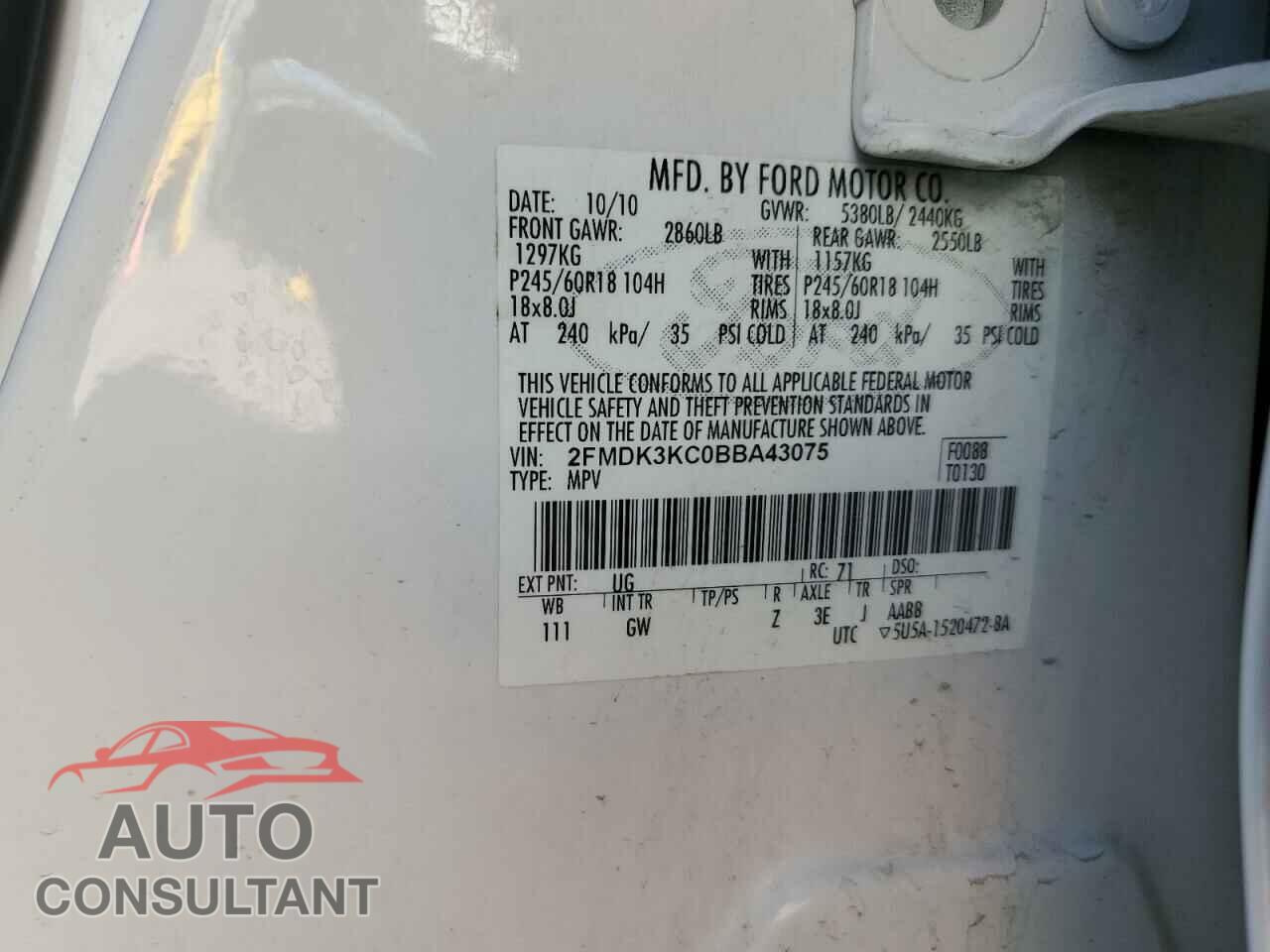 FORD EDGE 2011 - 2FMDK3KC0BBA43075