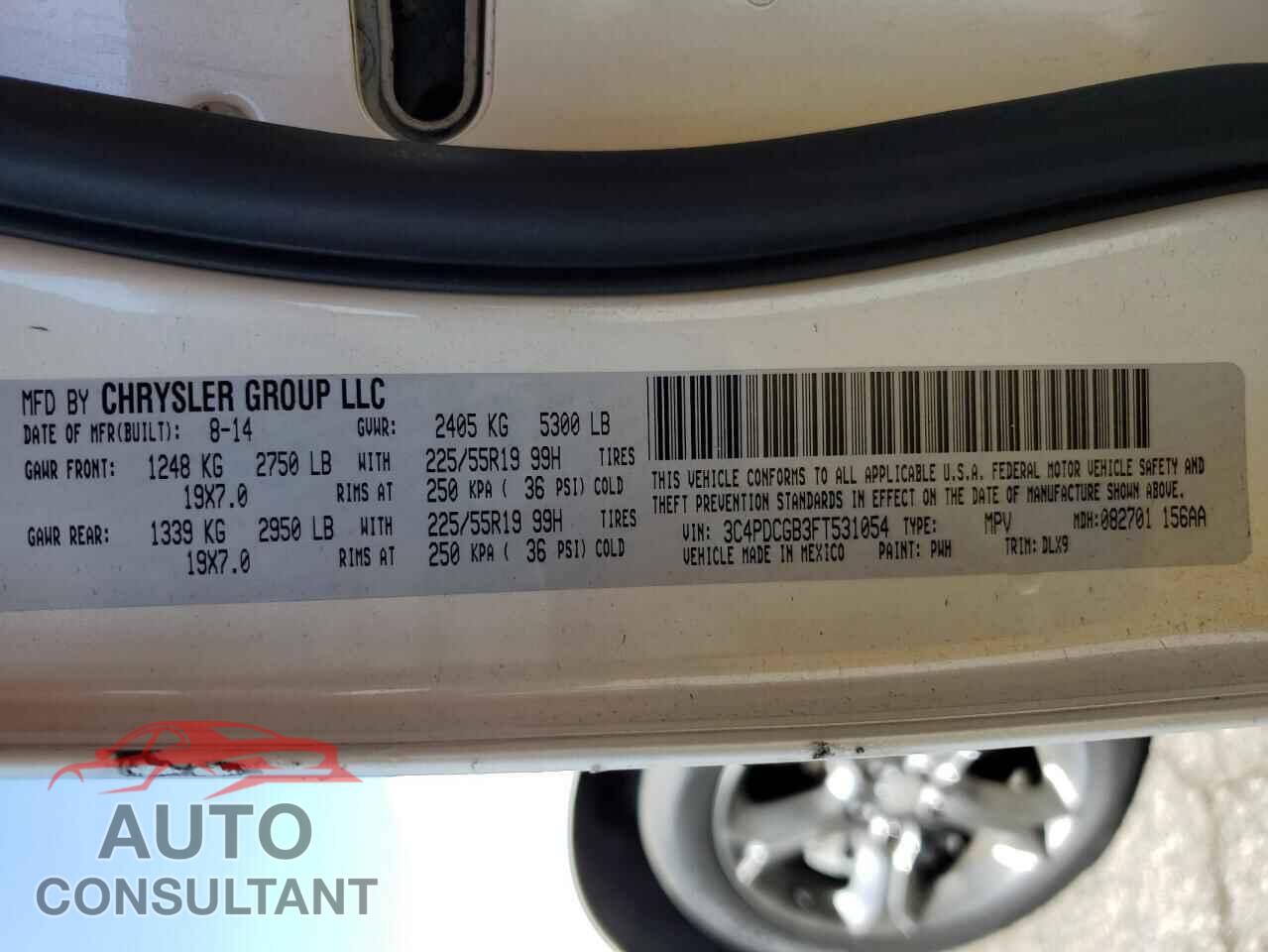 DODGE JOURNEY 2015 - 3C4PDCGB3FT531054