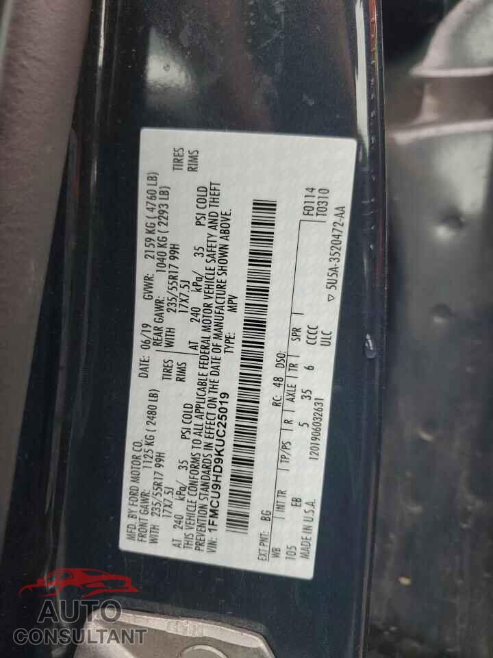 FORD ESCAPE 2019 - 1FMCU9HD9KUC25019