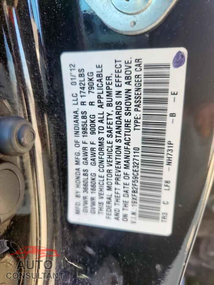 HONDA CIVIC 2012 - 19XFB2F59CE327110