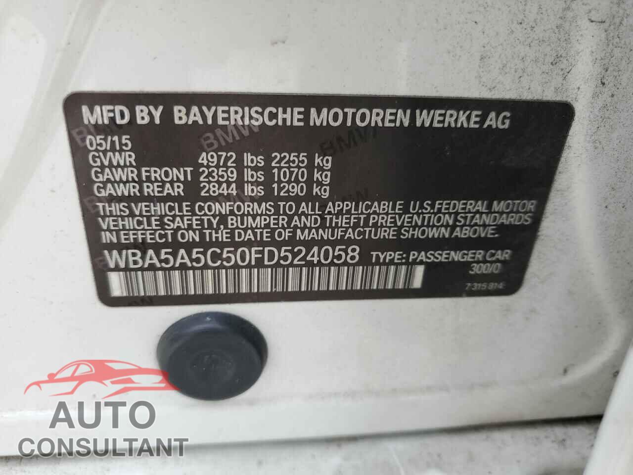 BMW 5 SERIES 2015 - WBA5A5C50FD524058