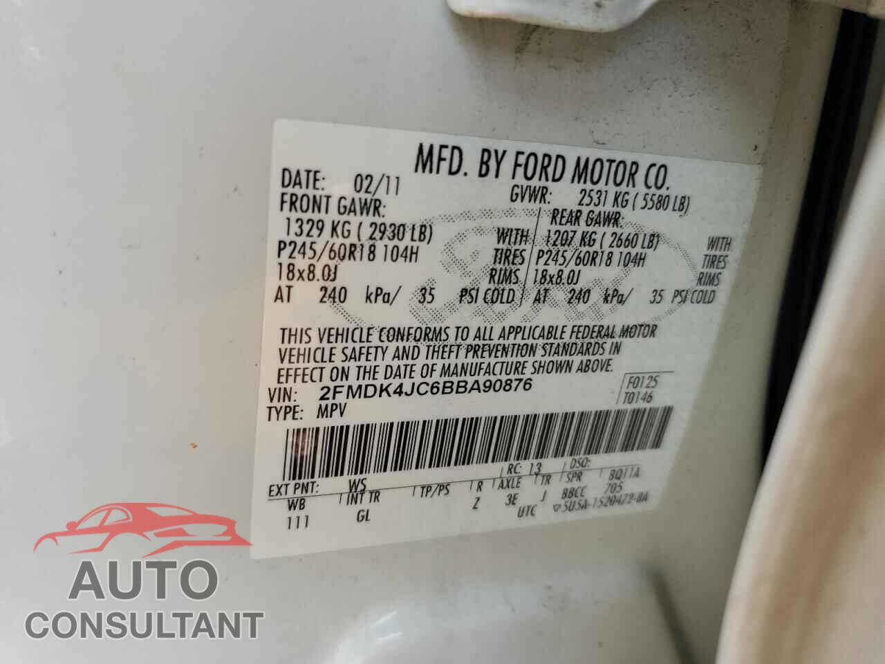 FORD EDGE 2011 - 2FMDK4JC6BBA90876