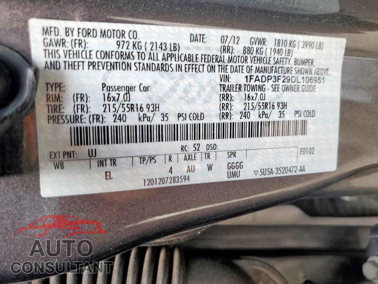 FORD FOCUS 2013 - 1FADP3F29DL106951