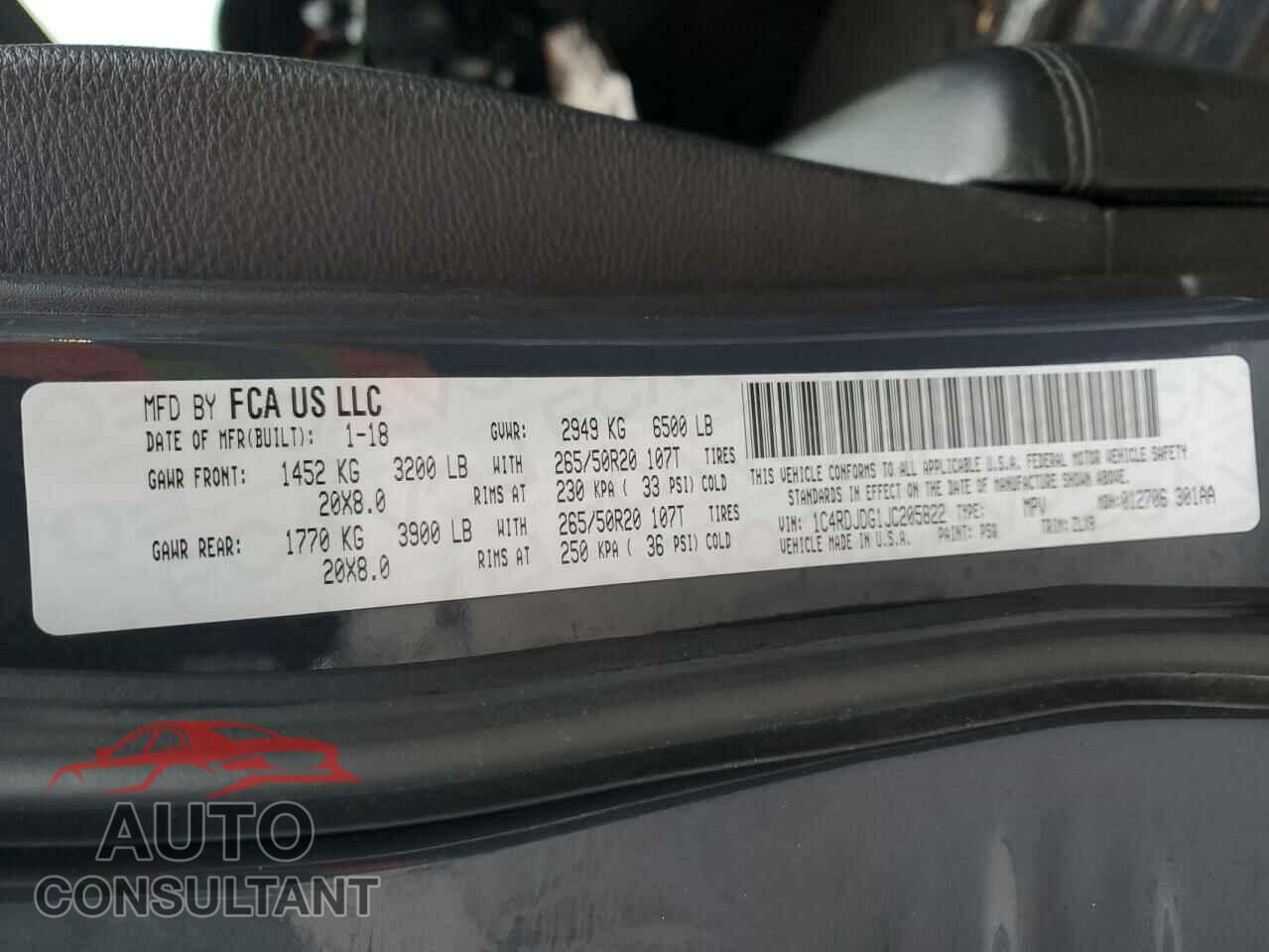 DODGE DURANGO 2018 - 1C4RDJDG1JC205822