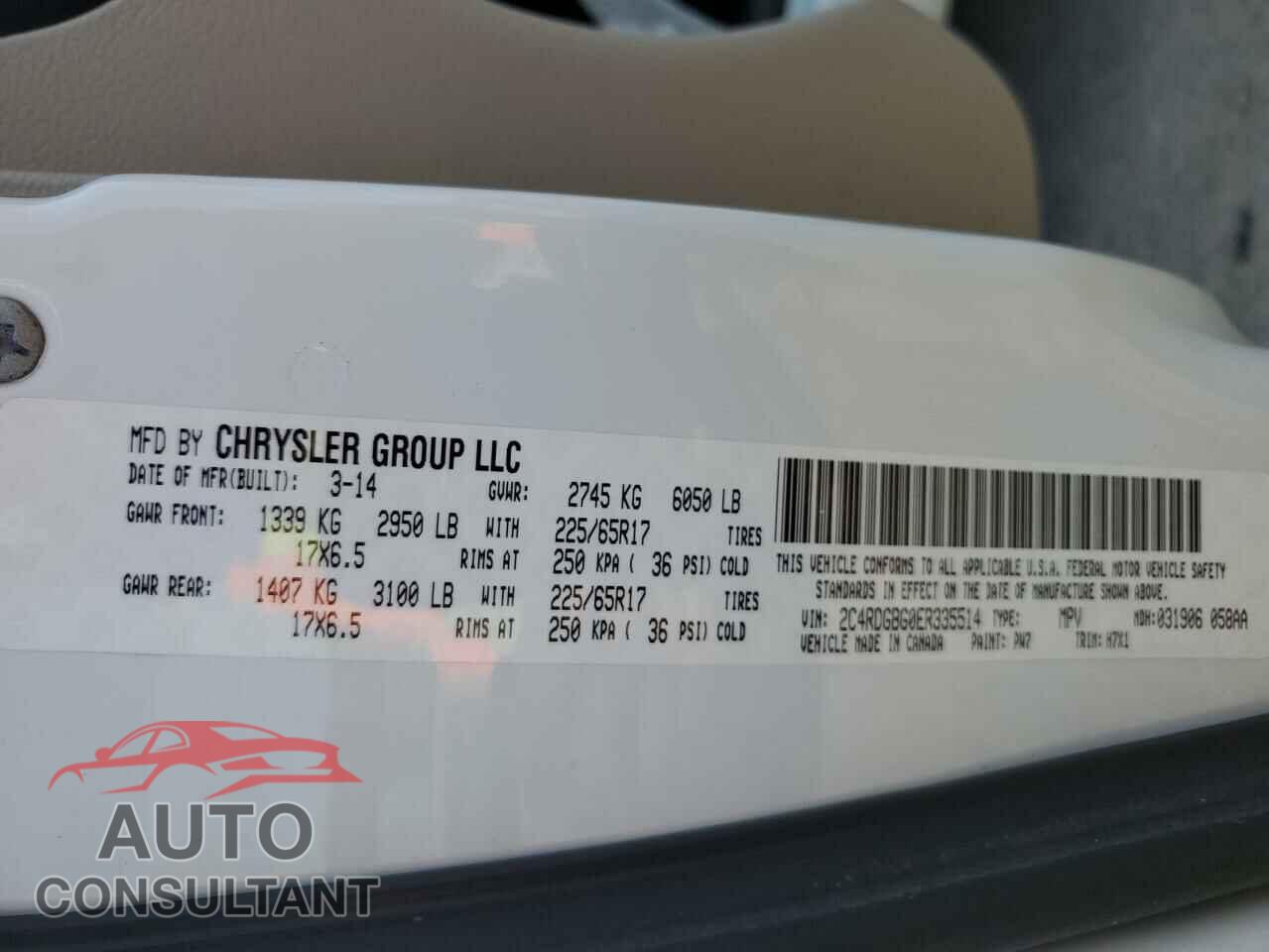DODGE CARAVAN 2014 - 2C4RDGBG0ER335514