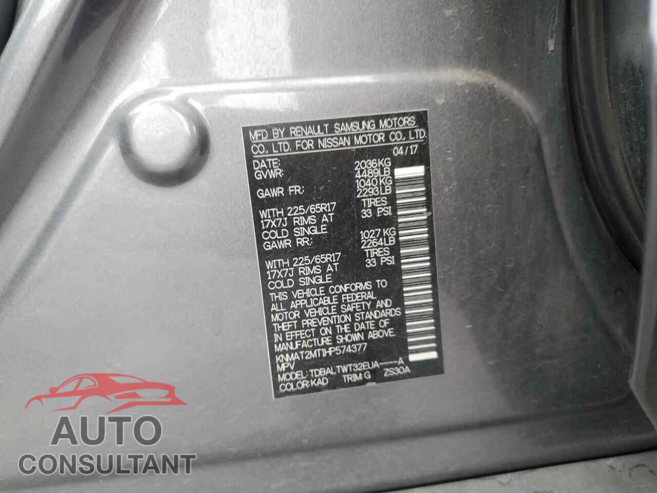 NISSAN ROGUE 2017 - KNMAT2MT1HP574377