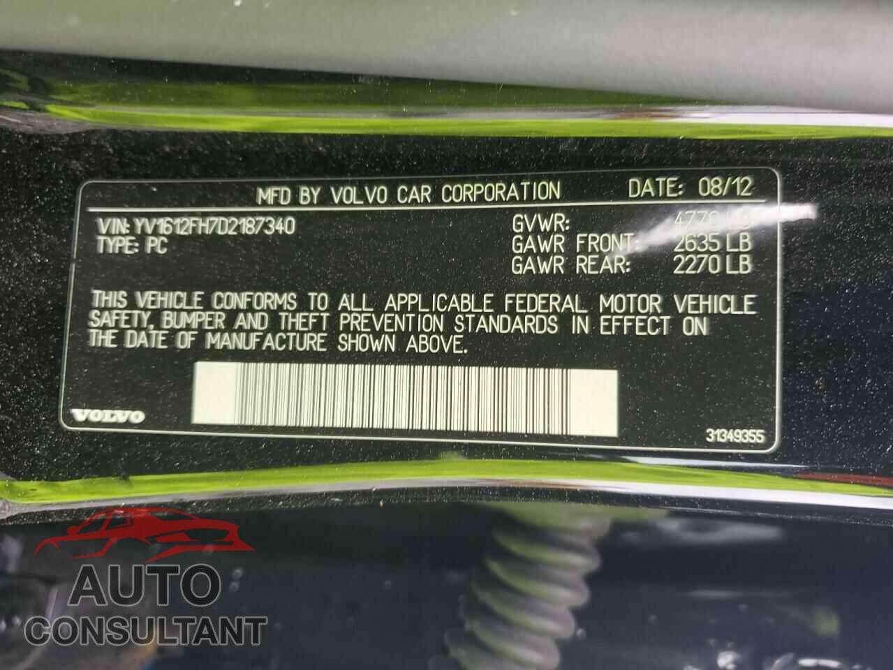 VOLVO S60 2013 - YV1612FH7D2187340