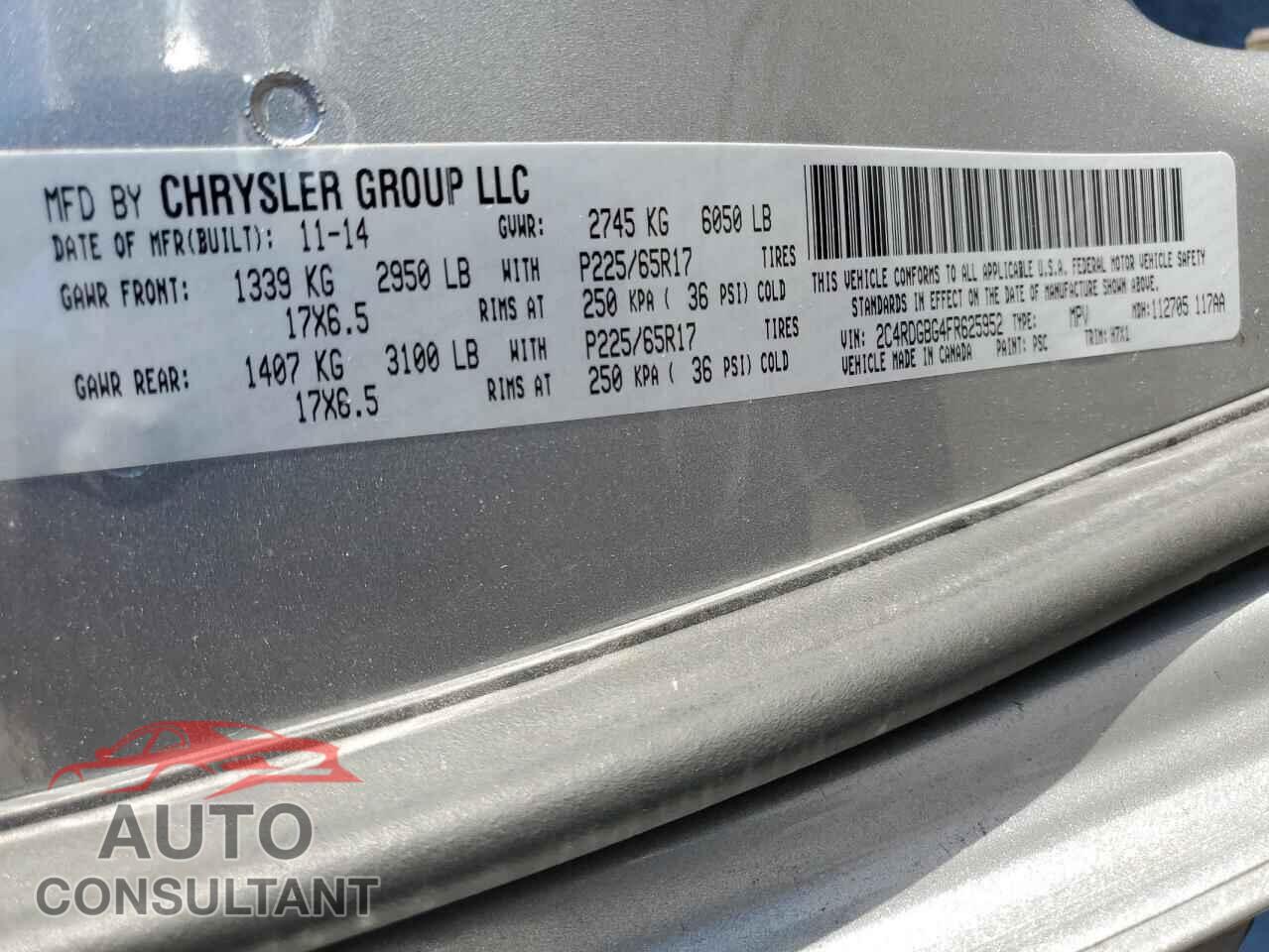 DODGE CARAVAN 2015 - 2C4RDGBG4FR625952