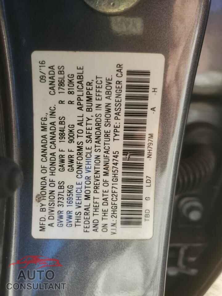 HONDA CIVIC 2016 - 2HGFC2F71GH574745