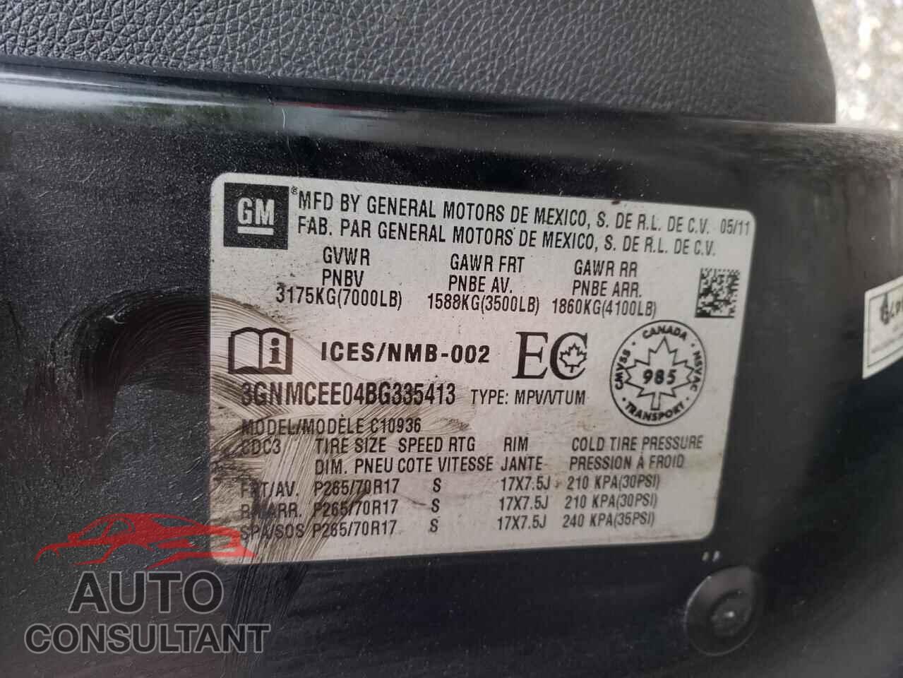 CHEVROLET AVALANCHE 2011 - 3GNMCEE04BG335413