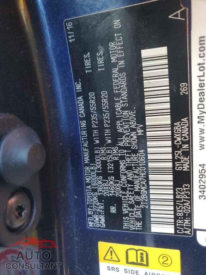 LEXUS RX450 2017 - 2T2BGMCA7HC010604