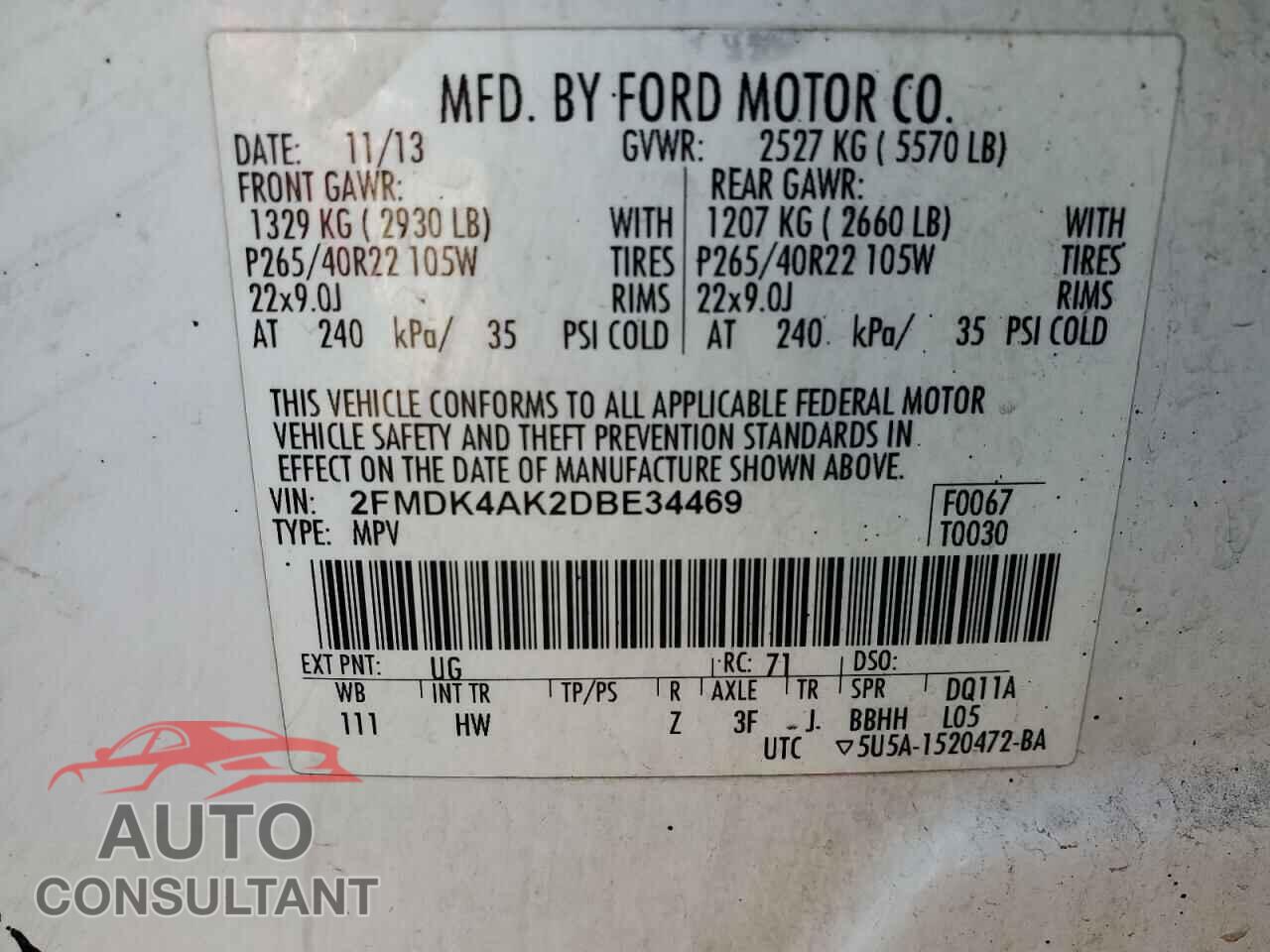 FORD EDGE 2013 - 2FMDK4AK2DBE34469