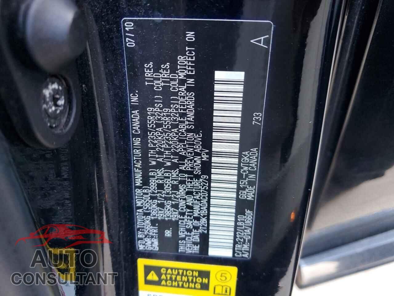 LEXUS RX350 2010 - 2T2BK1BA0AC075279