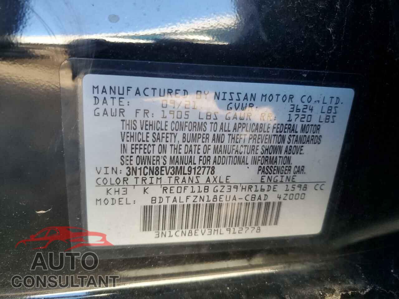 NISSAN VERSA 2021 - 3N1CN8EV3ML912778