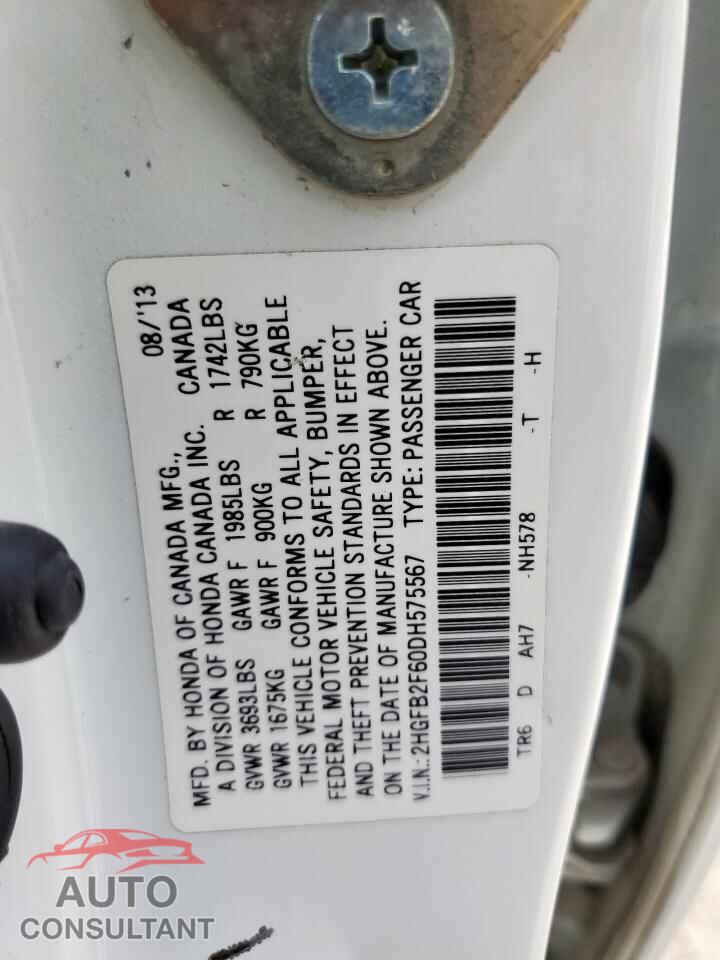 HONDA CIVIC 2013 - 2HGFB2F60DH575567