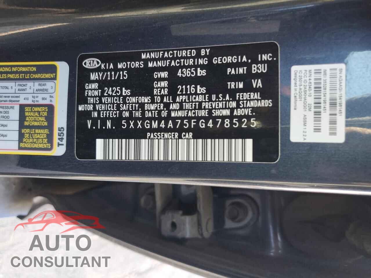 KIA OPTIMA 2015 - 5XXGM4A75FG478525