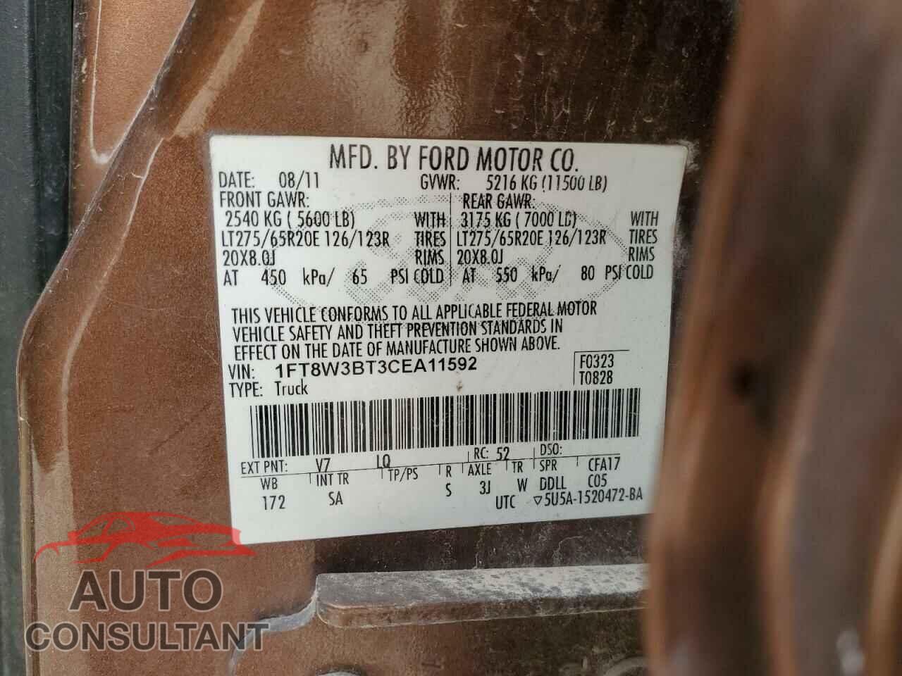 FORD F350 2012 - 1FT8W3BT3CEA11592