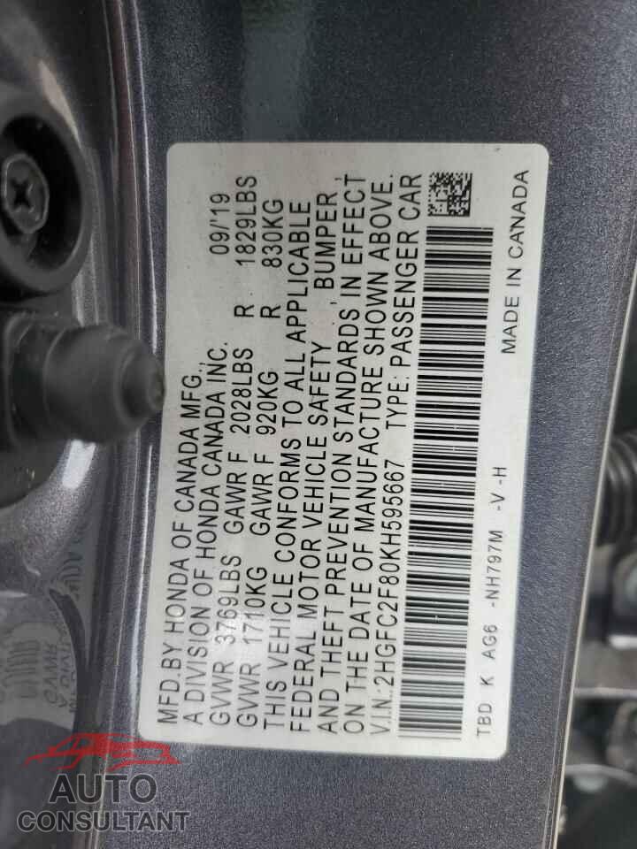 HONDA CIVIC 2019 - 2HGFC2F80KH595667