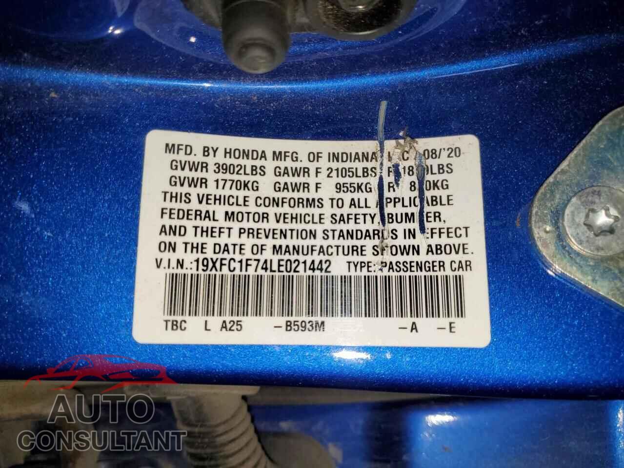 HONDA CIVIC 2020 - 19XFC1F74LE021442