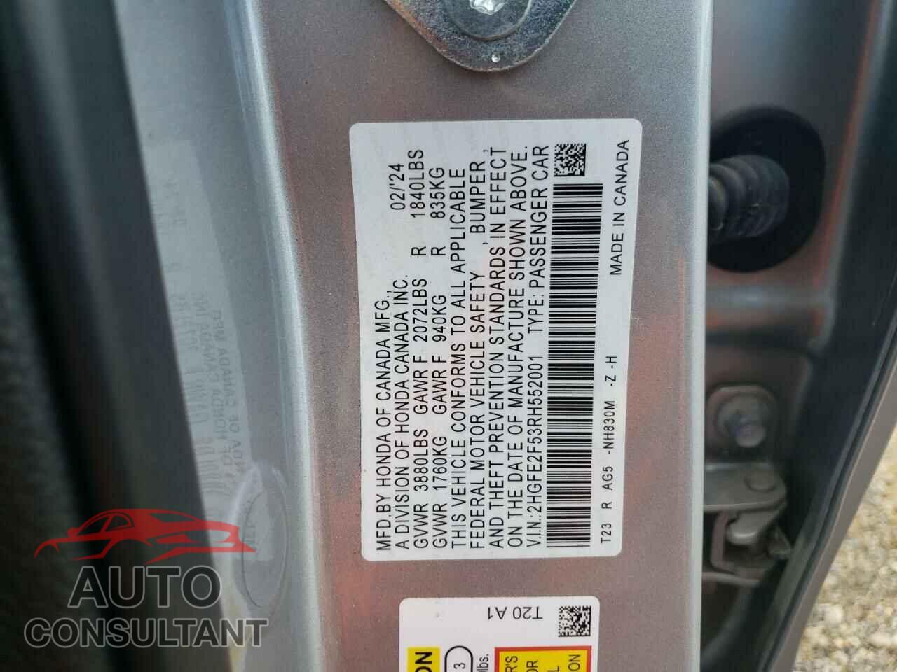 HONDA CIVIC 2024 - 2HGFE2F53RH552001