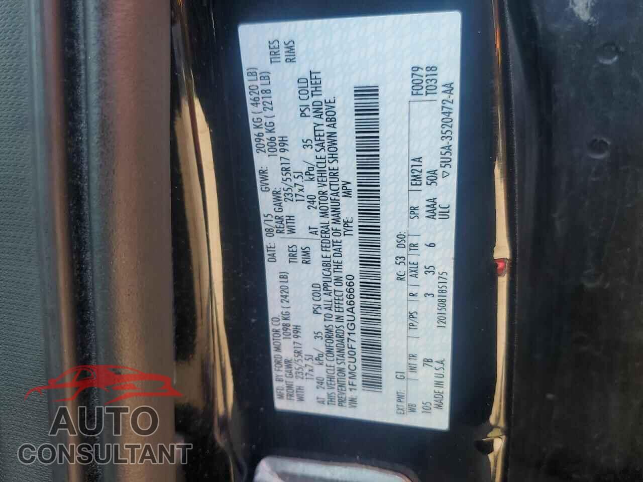 FORD ESCAPE 2016 - 1FMCU0F71GUA66660