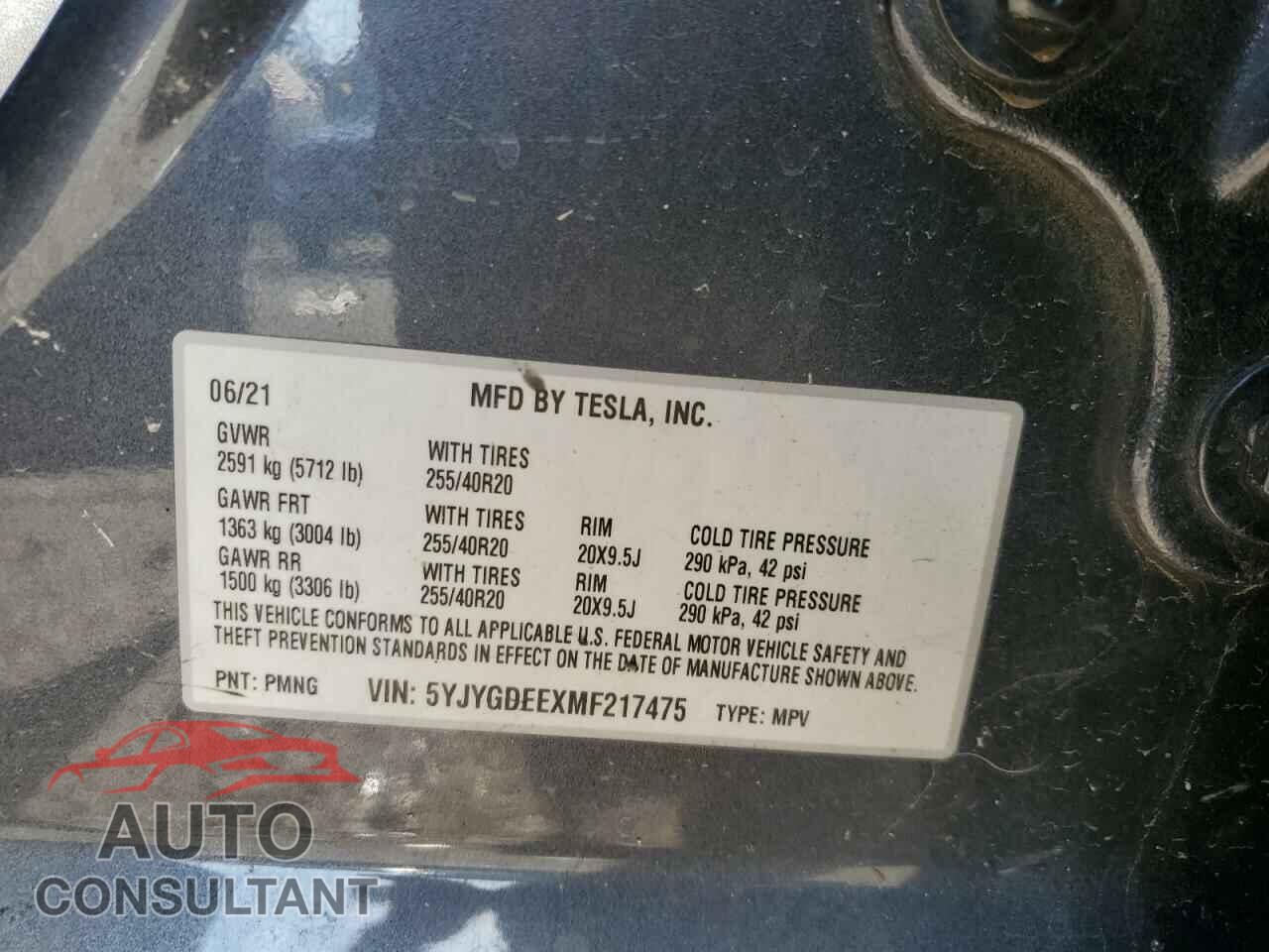 TESLA MODEL Y 2021 - 5YJYGDEEXMF217475