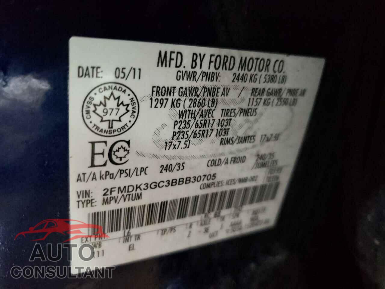 FORD EDGE 2011 - 2FMDK3GC3BBB30705