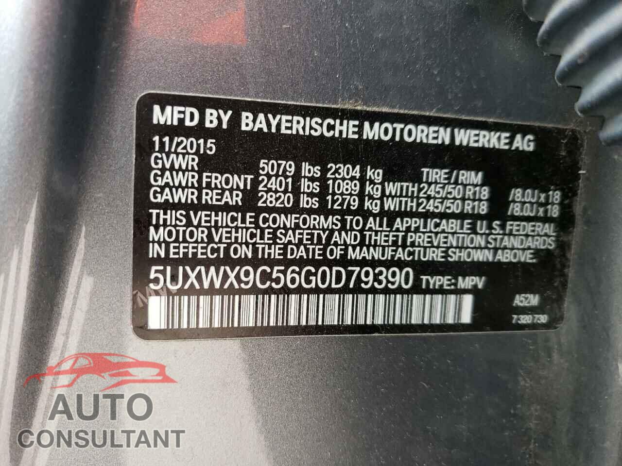 BMW X3 2016 - 5UXWX9C56G0D79390