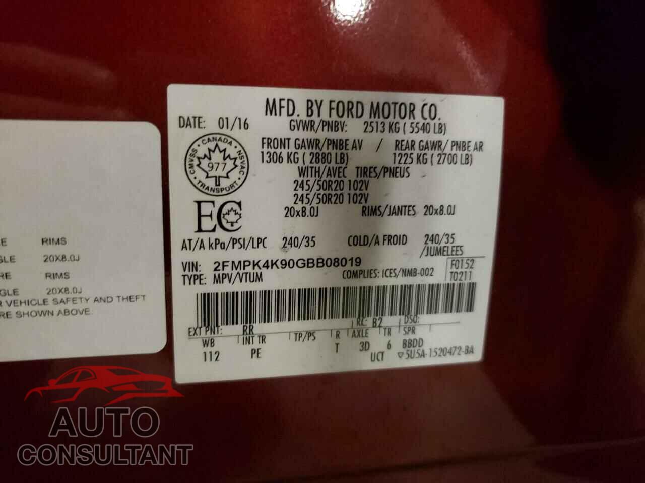 FORD EDGE 2016 - 2FMPK4K90GBB08019