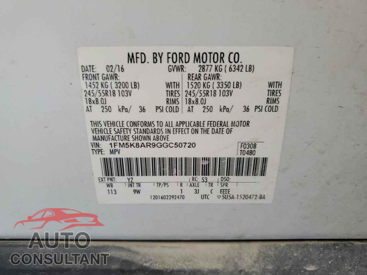 FORD EXPLORER 2016 - 1FM5K8AR9GGC50720