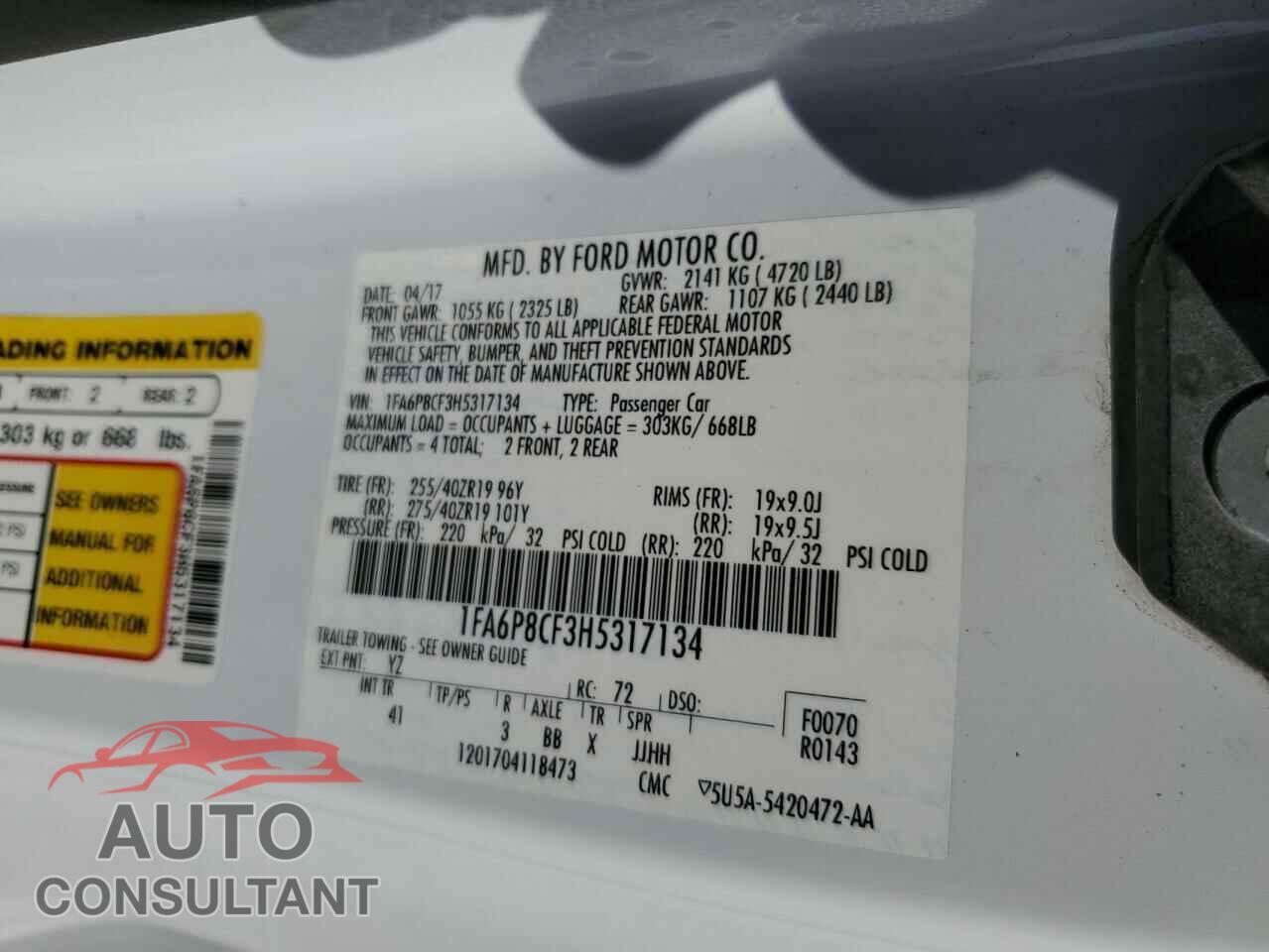 FORD MUSTANG 2017 - 1FA6P8CF3H5317134