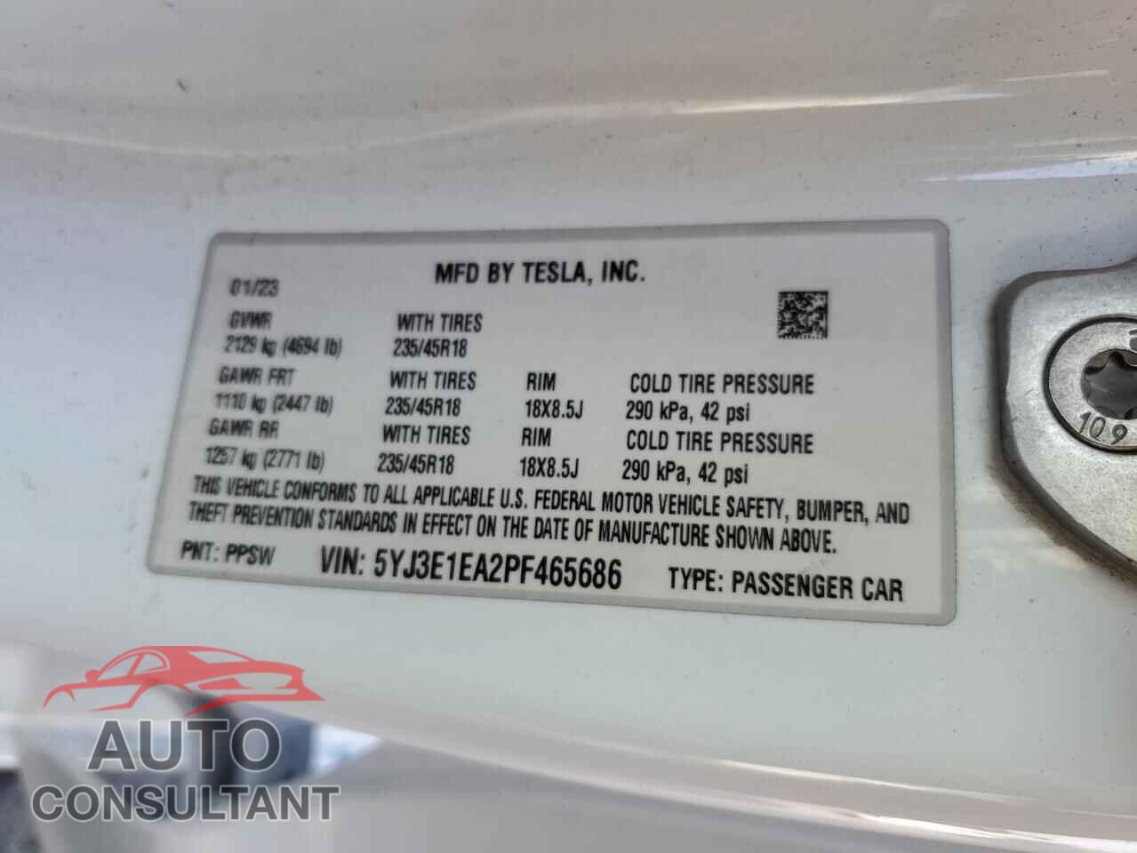 TESLA MODEL 3 2023 - 5YJ3E1EA2PF465686