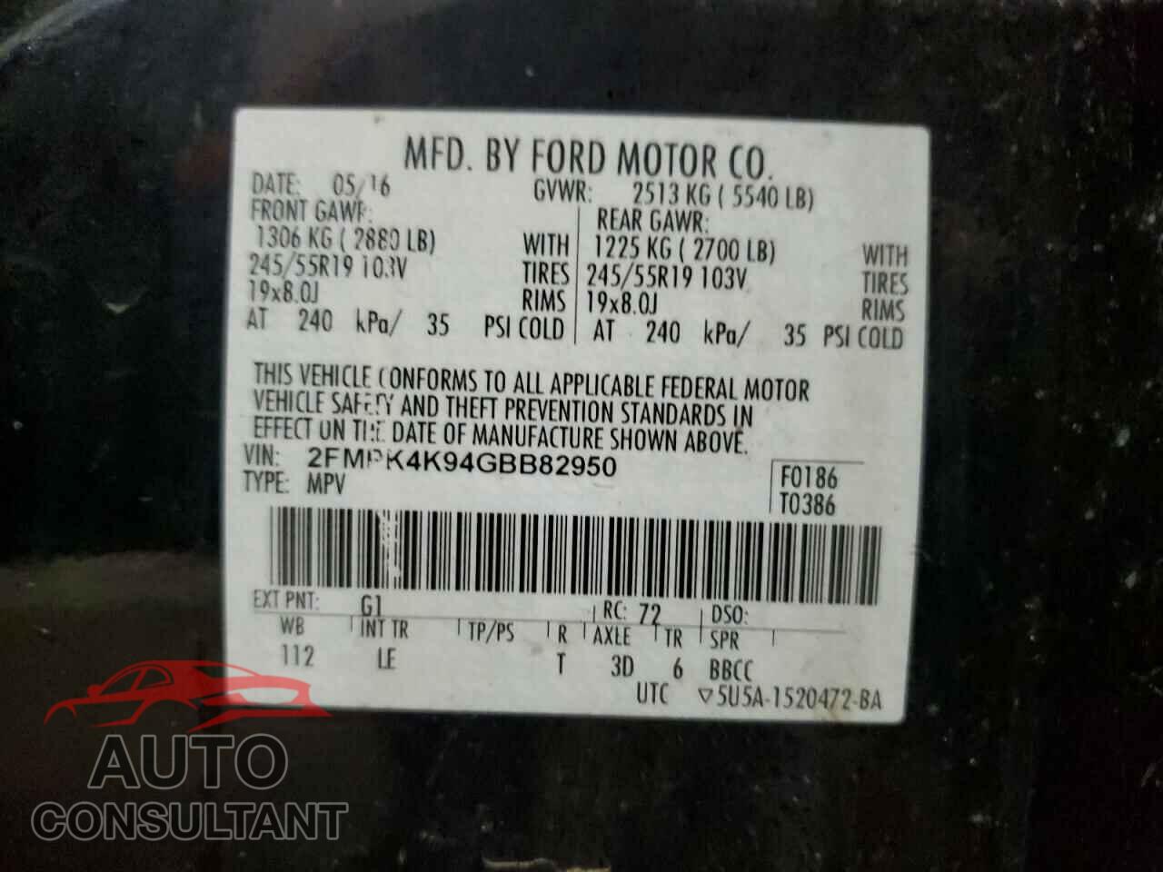 FORD EDGE 2016 - 2FMPK4K94GBB82950